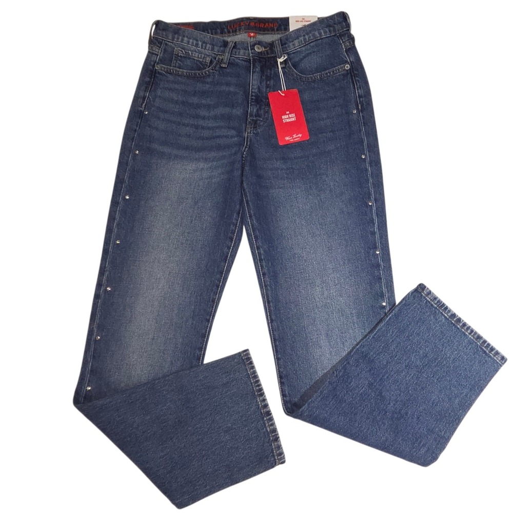 Lucky Brand Womens Jeans Size 8/29 Long Denim ZOE High Rise Straight Leg Studded